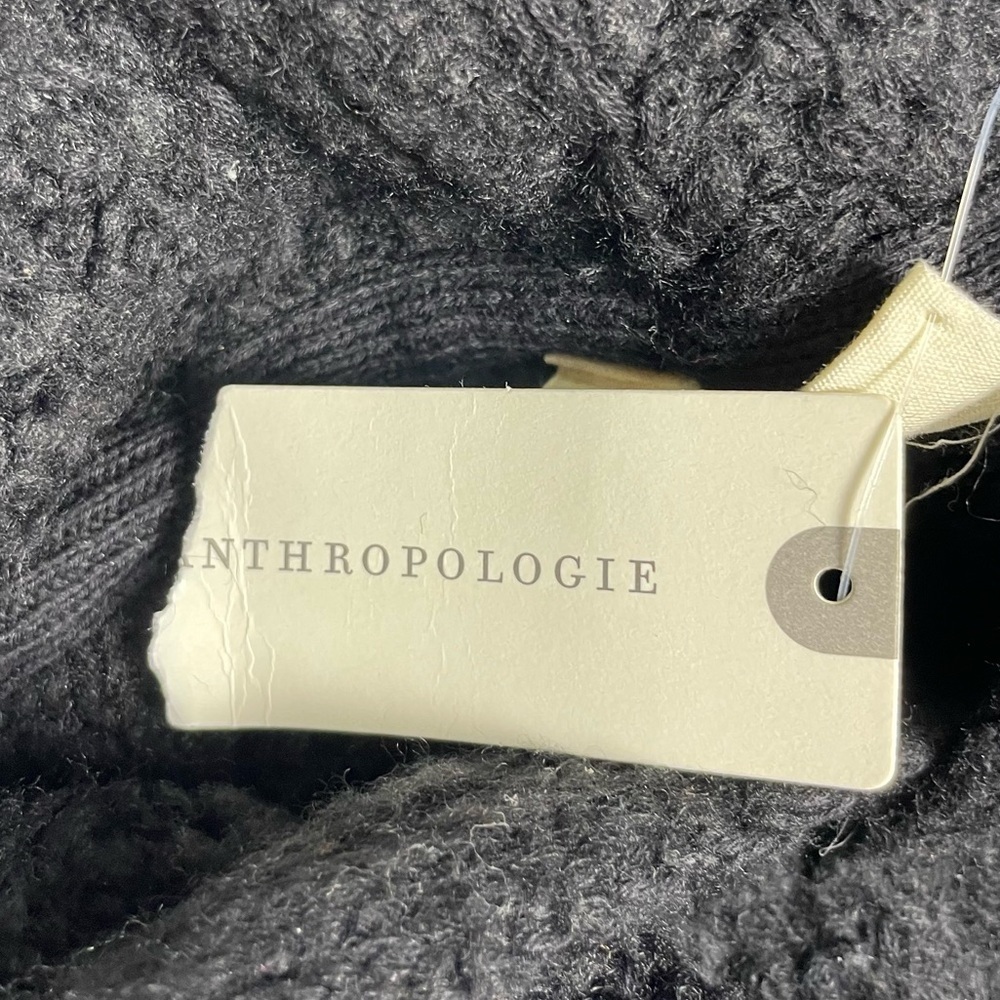 Anthropologie Sweater Women’s Sz XS Black Moth Chunky Knit Bell Sleeve Hooded - Picture 9 of 10